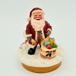 Vintage Our American Candle Topper Santa on Rooftop w Bag of Christmas Gifts